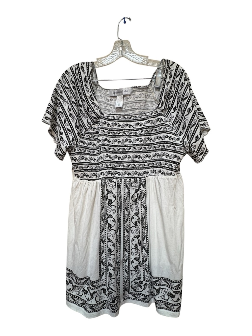 Chelsea Studio Smocked Boho Mini Dress Medium Black White